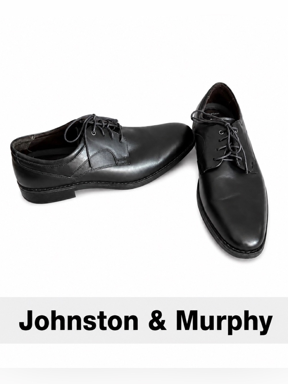 Johnston & Murphy Black Leather Derby Lace-Up Shoes EUC